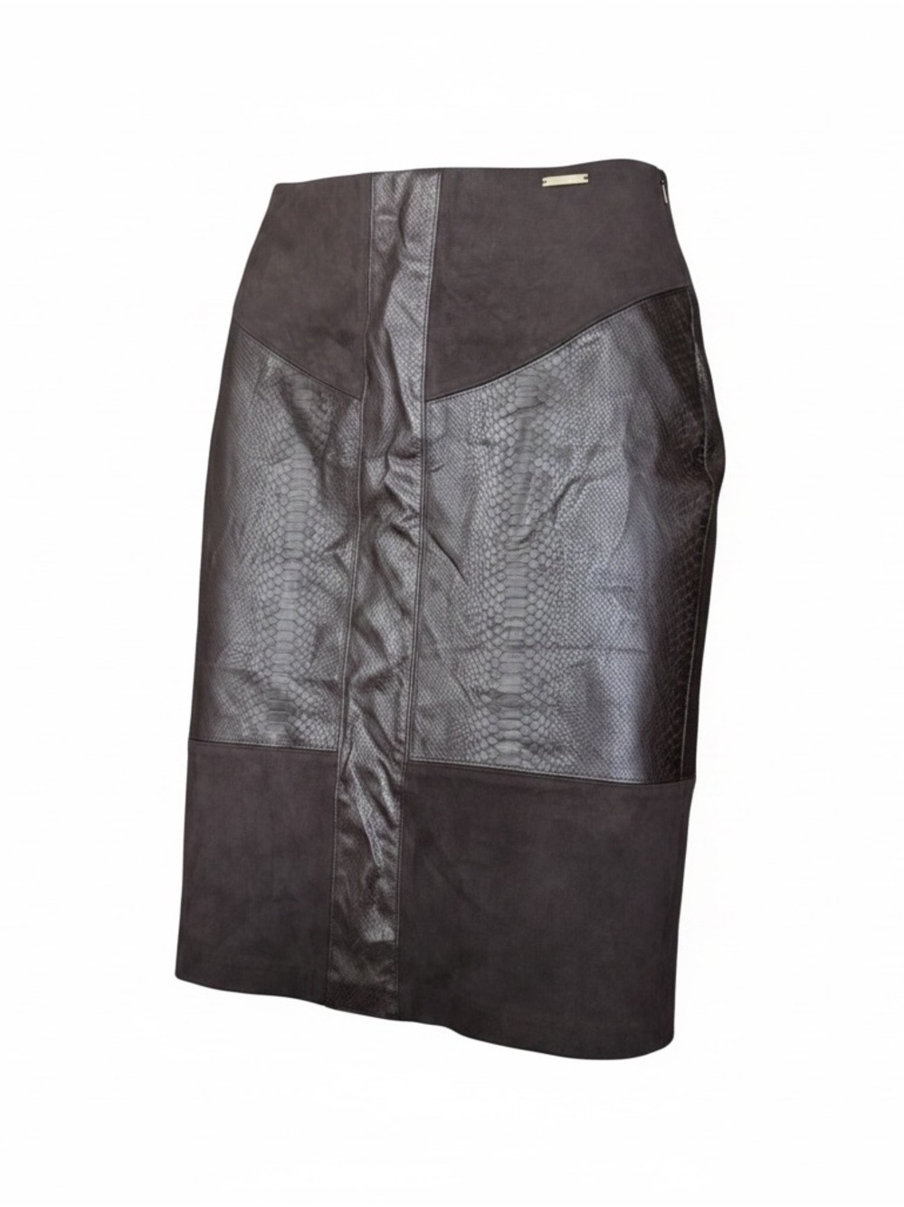 Marc New York Faux Leather and Suede Chocolate Brown Pencil Skirt